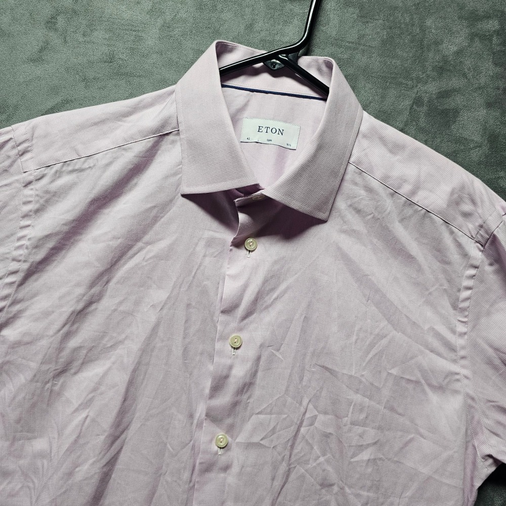 ETON Men's Slim Fit Dress Shirt Purple Micro Check 100% Cotton 42 Long Sleeve